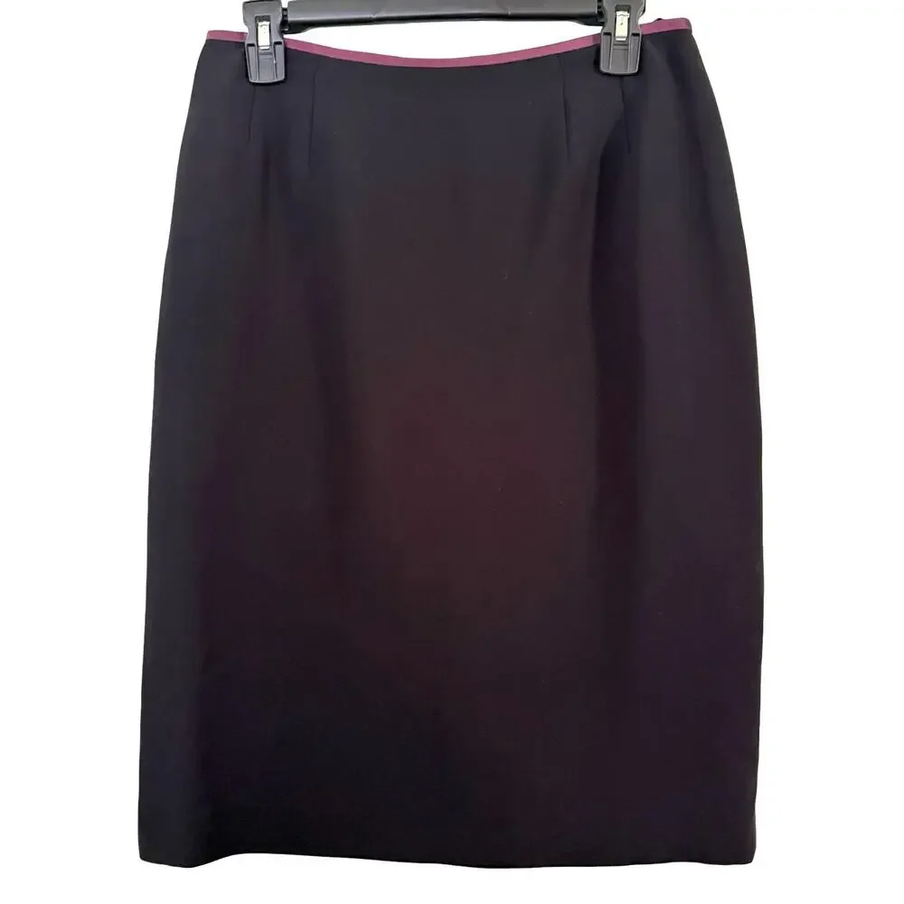 Kasper Black Plum Trim Career Skirt & Suit Jacket Blazer Lined 2 Piece Set sz 8